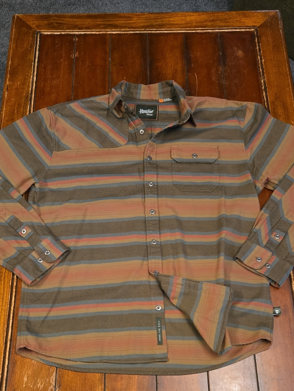 Howler Brothers Striped Button-Down Shirt — Brown, Blue & Rust